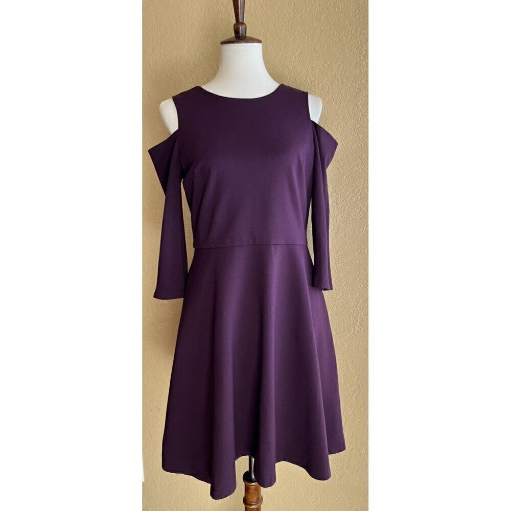 Eliza J Womens Purple Cut Out Cold Shoulder Fit & Flare Dress Size 10 $138